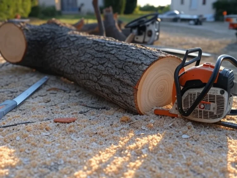 Arbre abattu et outils professionnels après un service d'abattage d'arbres à Aubagne, Bouches-du-Rhône - Artisan Paysagiste Aubagne (13)