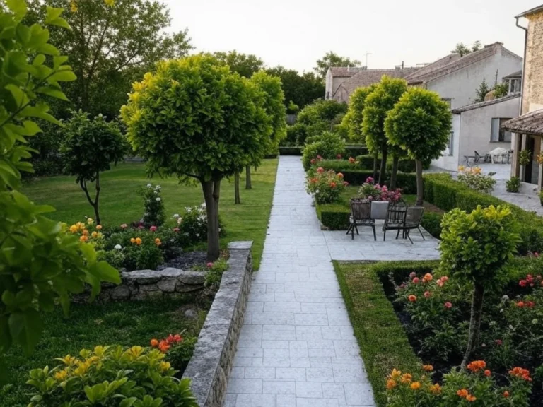 Allée et chaises dans un jardin soigné à Aubagne - Artisan Paysagiste Aubagne (13