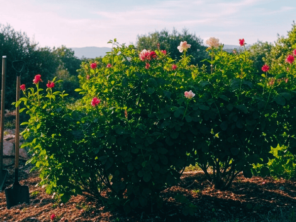 Massif de rosiers en pleine floraison